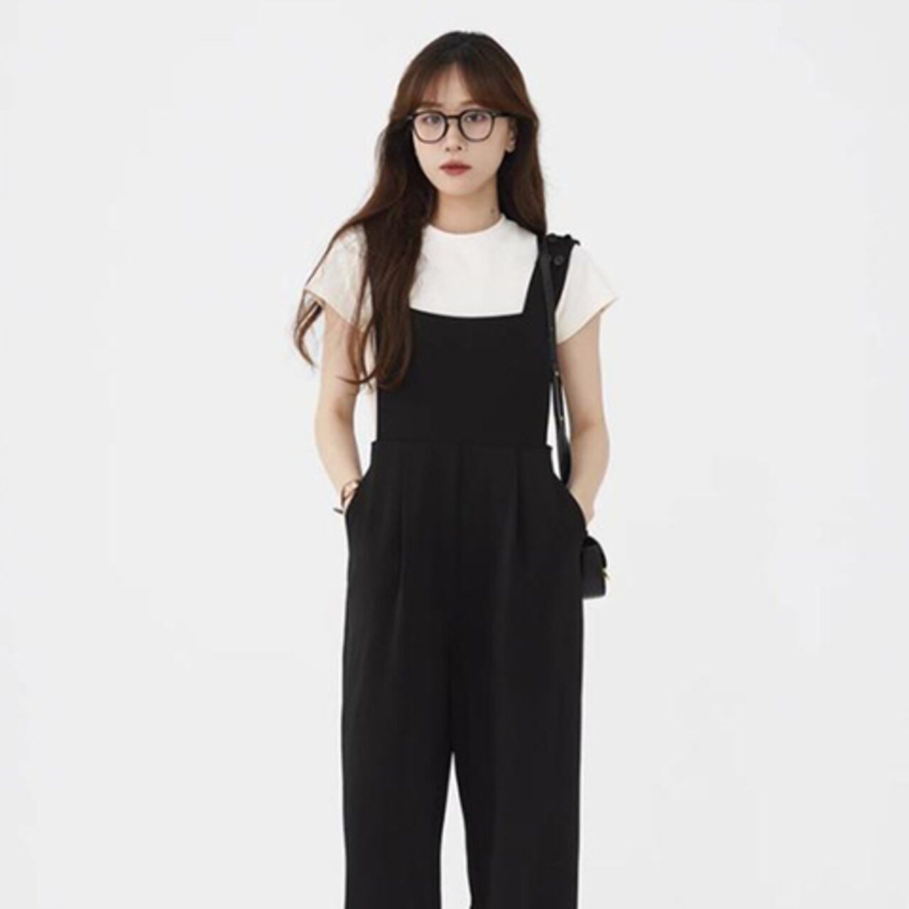 骨格ウェーブ コンパクトサロペットパンツ