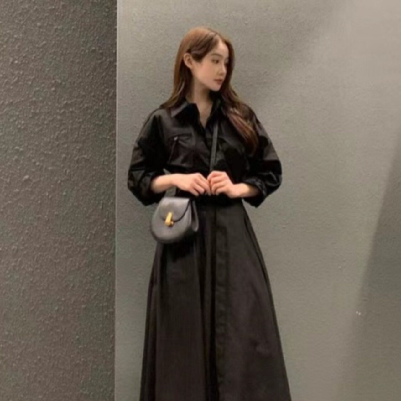 骨格ウェーブ シャツワンピース