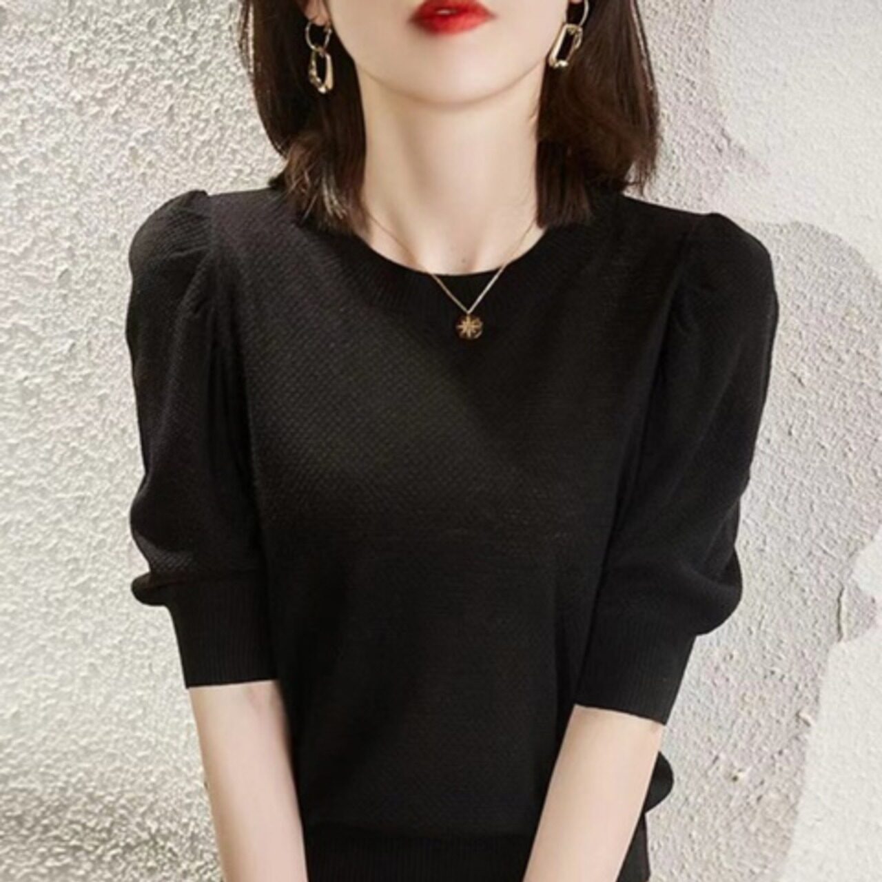 骨格ウェーブ パフスリーブTシャツ
