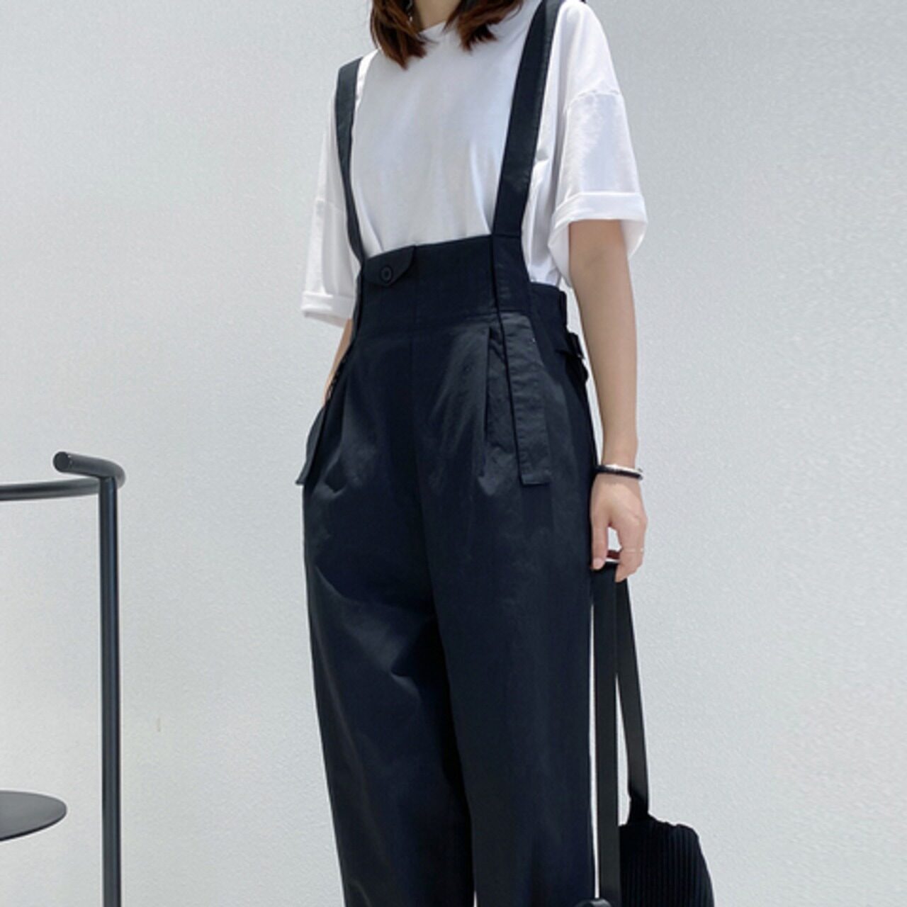 骨格ウェーブ ハイウエストサロペットパンツ