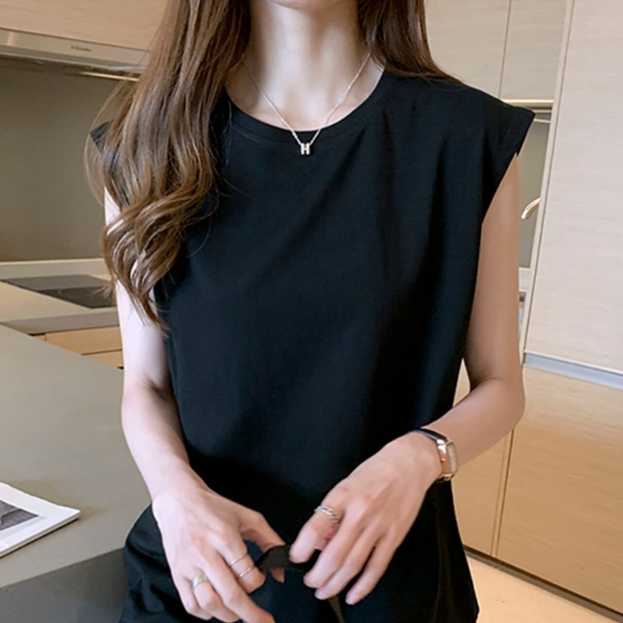 骨格ウェーブ フレンチスリーブTシャツ