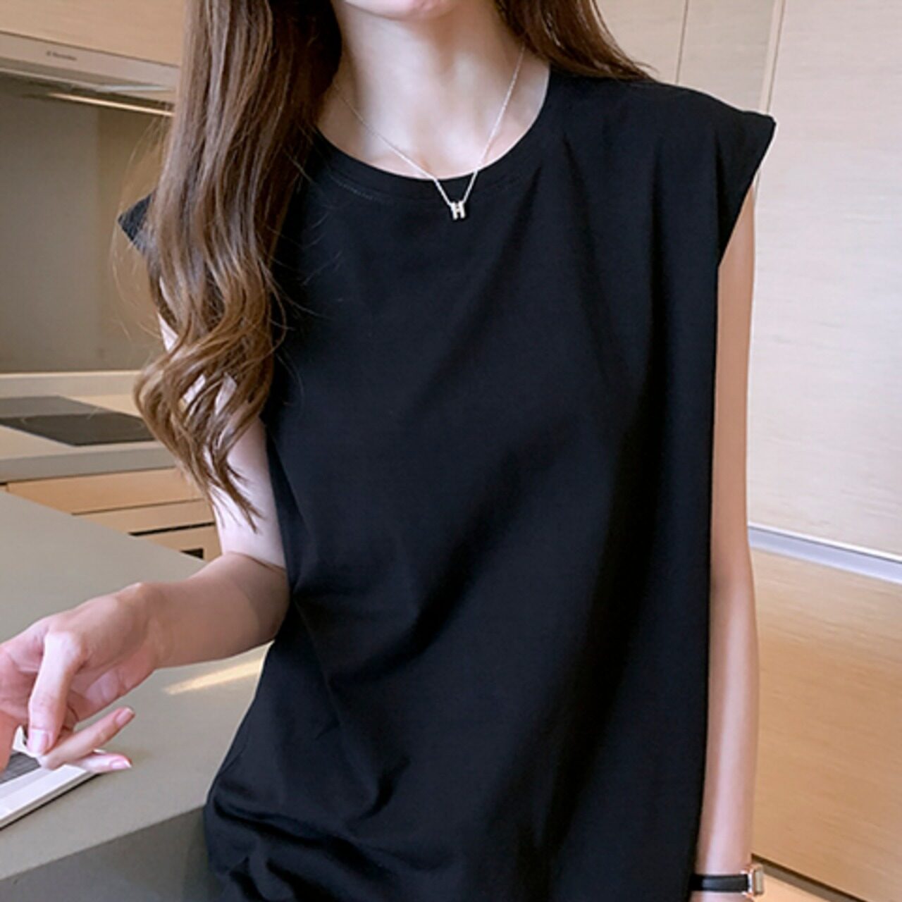 骨格ウェーブ フレンチスリーブTシャツ