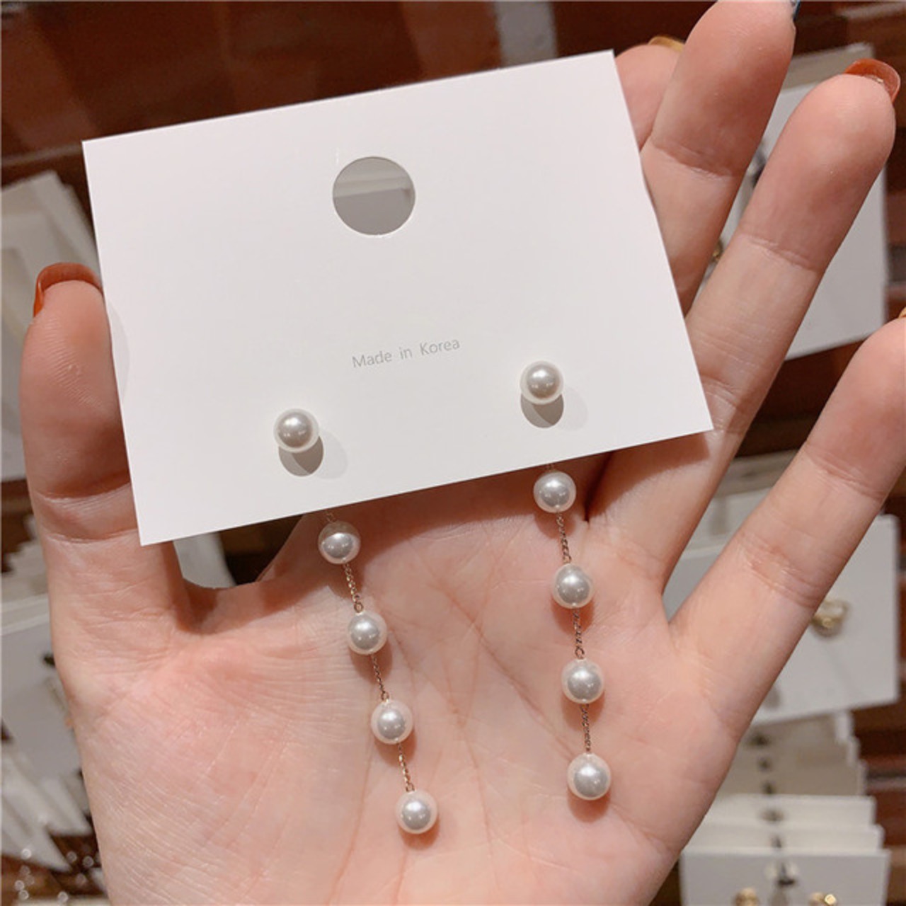 骨格ウェーブ ロングパールピアス