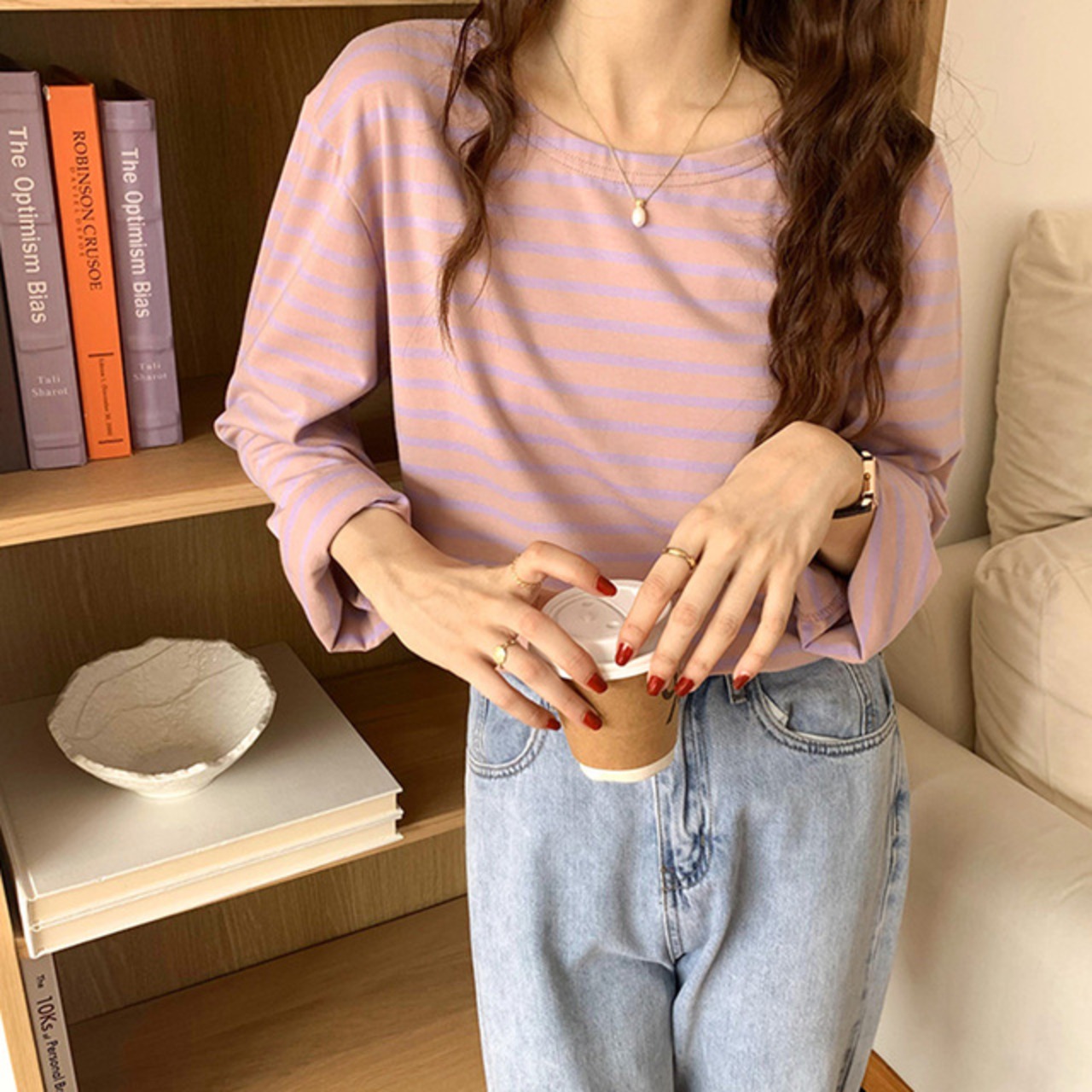 骨格ウェーブ 長袖ボーダーTシャツ