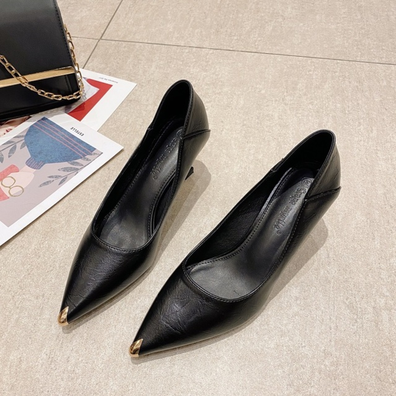 骨格ウェーブ ハイヒール スティレットパンプス