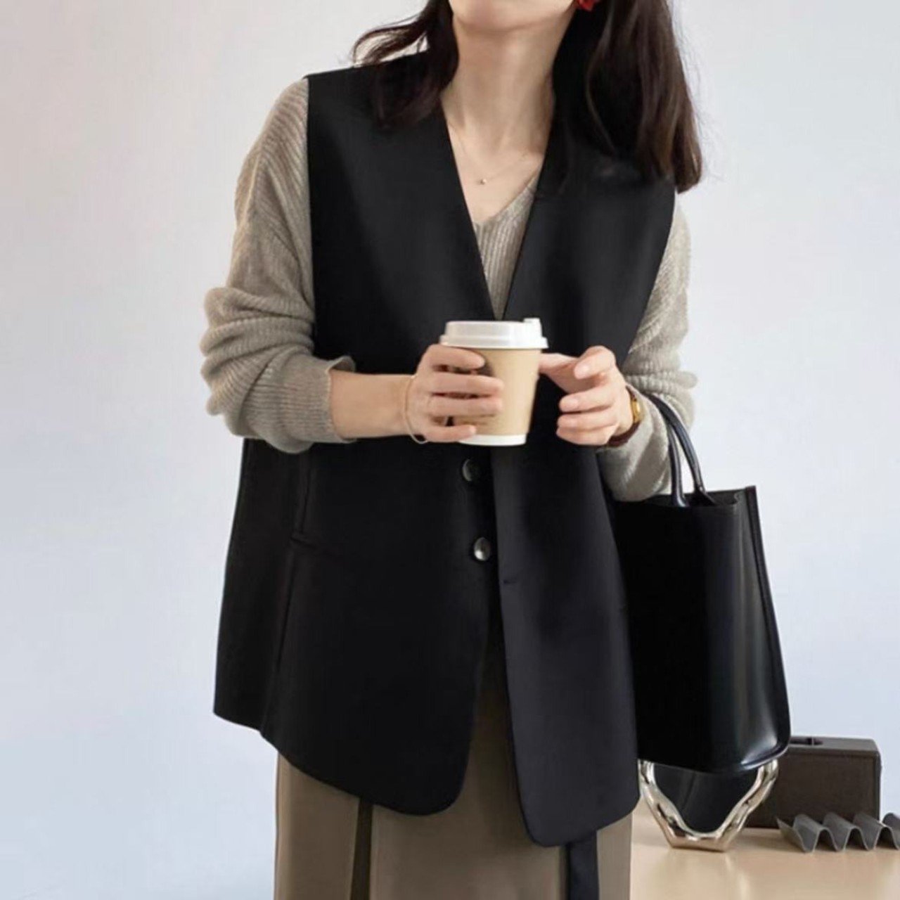 骨格ウェーブ シングルブレストジレ