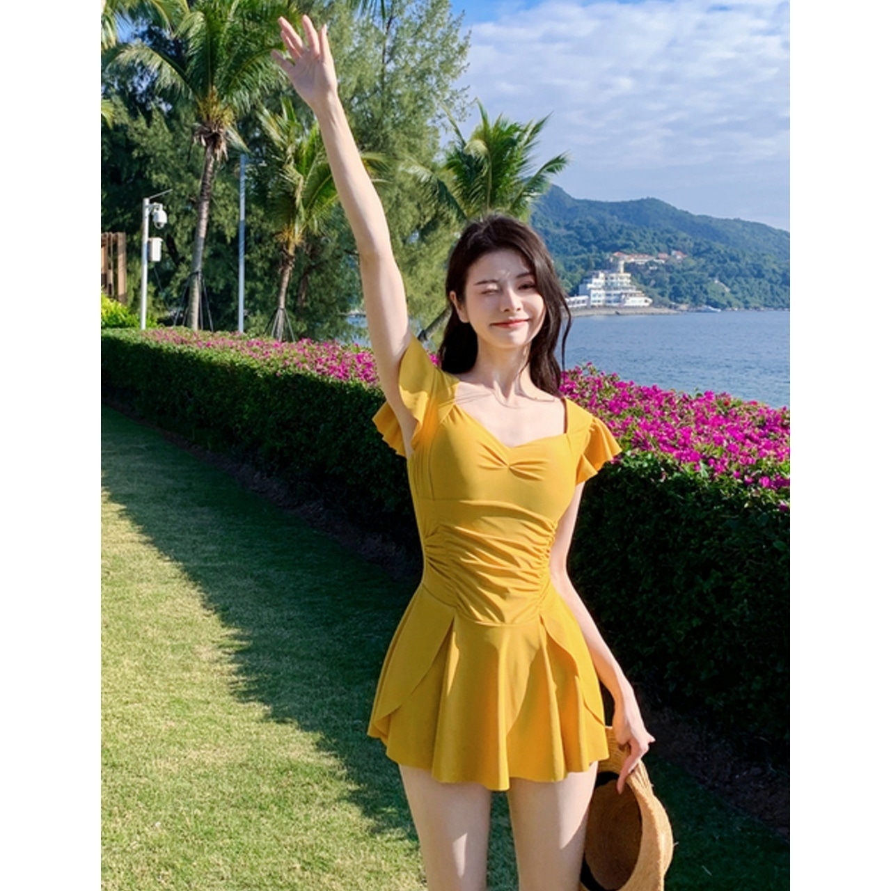 骨格ウェーブ 大きいサイズ 美シルエット ワンピース水着
