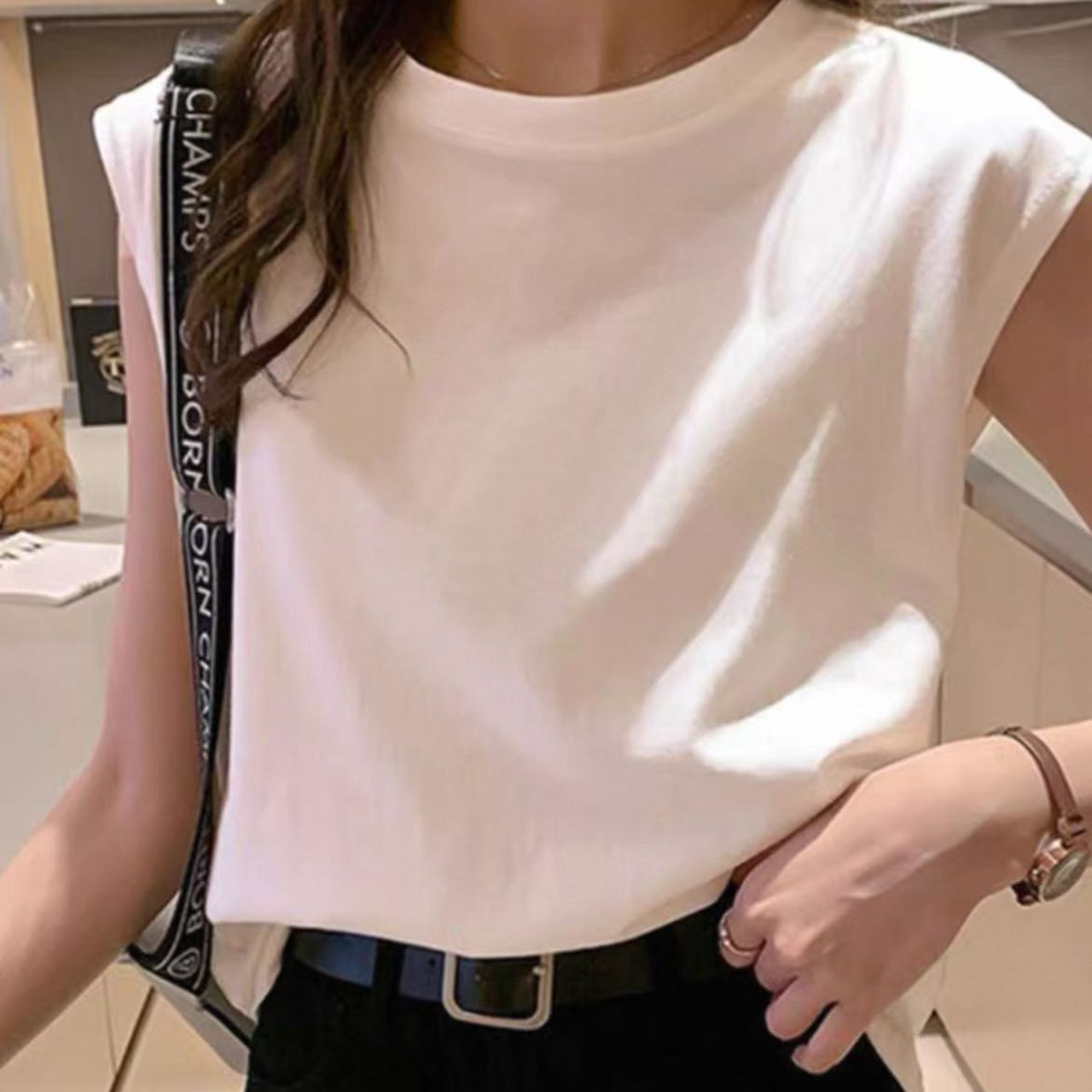 骨格ウェーブ服フレンチスリーブTシャツトップス