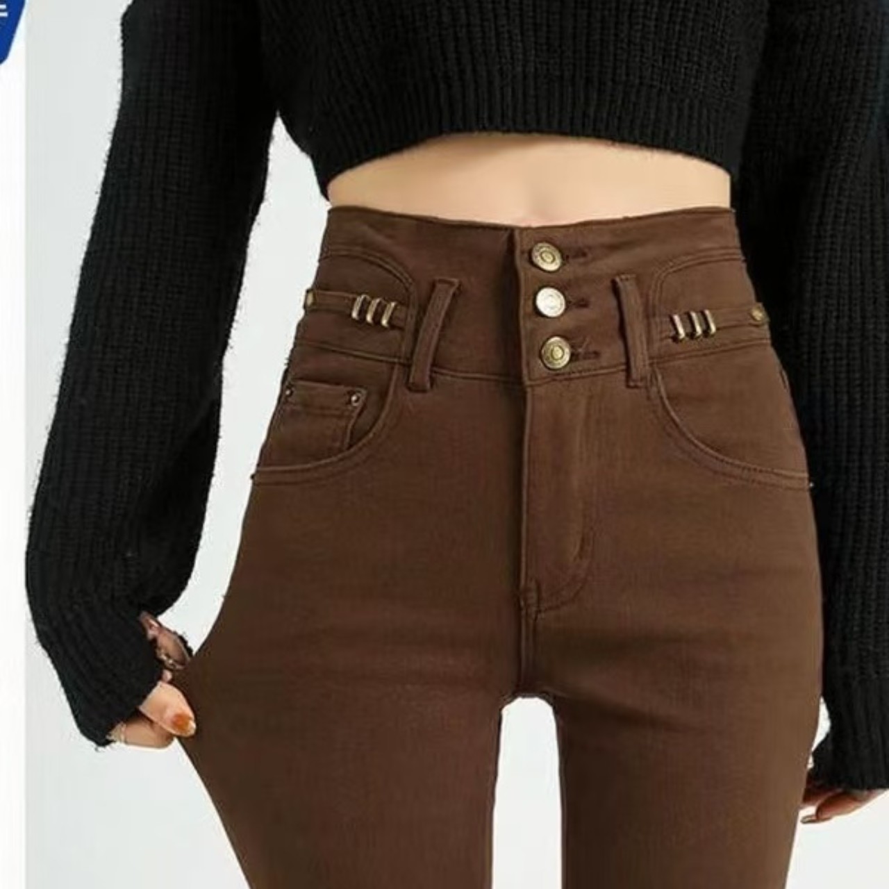 骨格ウェーブ服ハイウエストスキニーパンツ