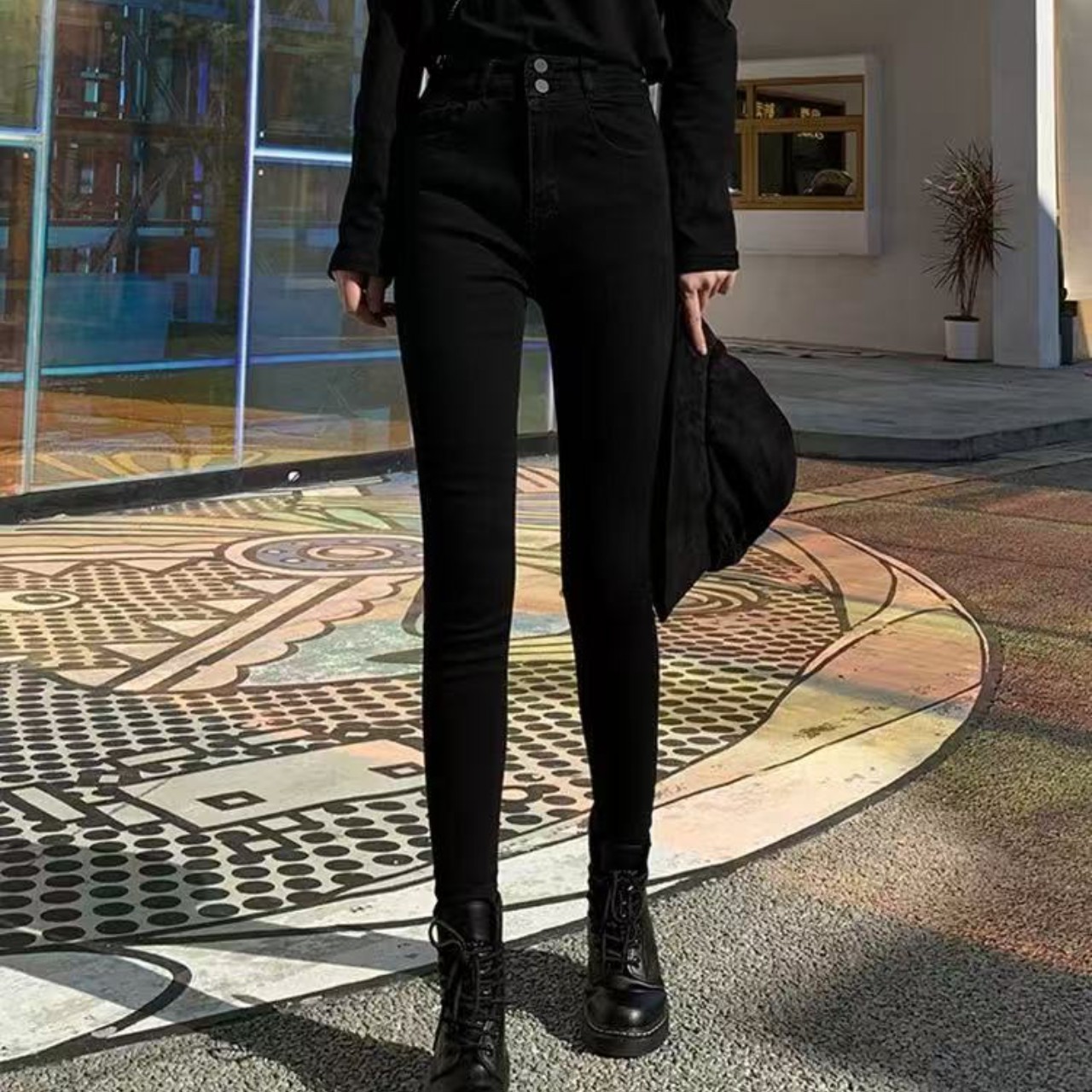 骨格ウェーブ服ハイウエストスキニーパンツ