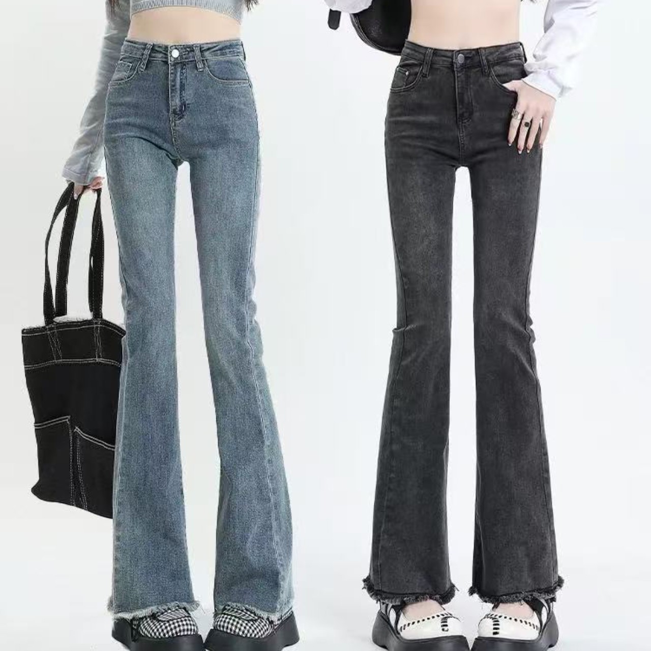 骨格ウェーブハイウエストフレアデニムパンツ