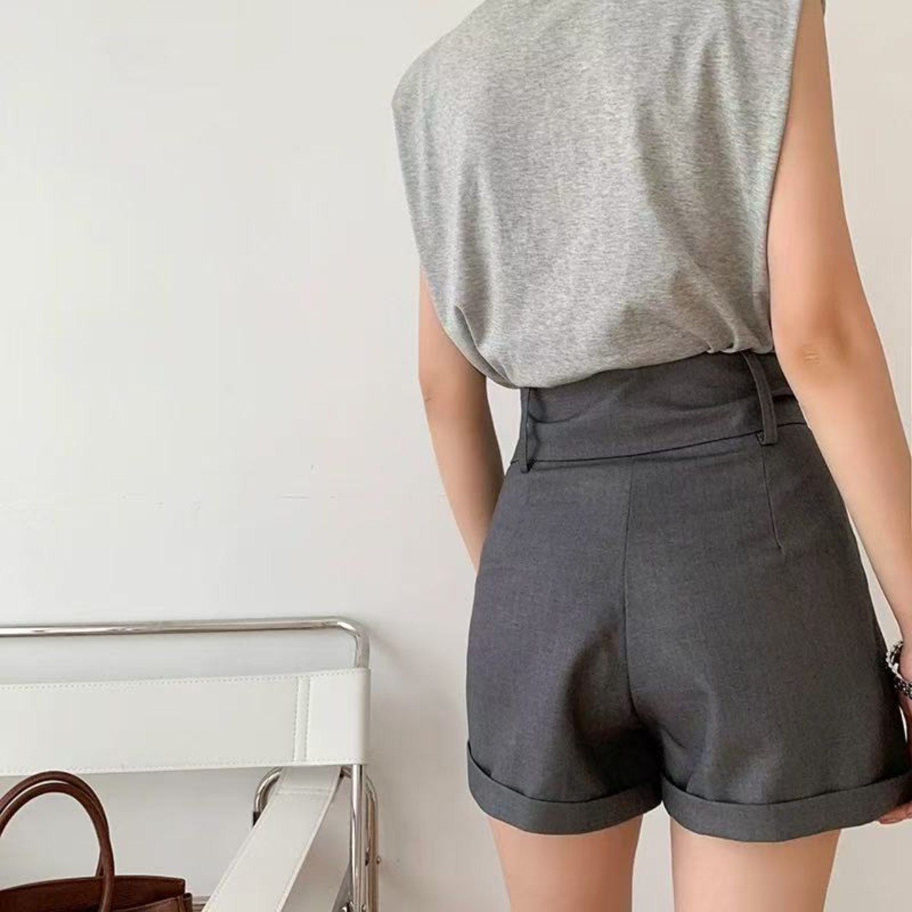 骨格ウェーブ服絞りハイウエストパンツ