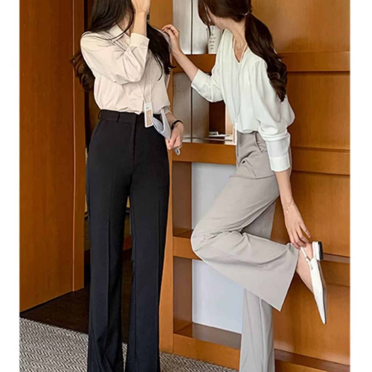 骨格ウェーブ服ハイウエストフレアパンツ