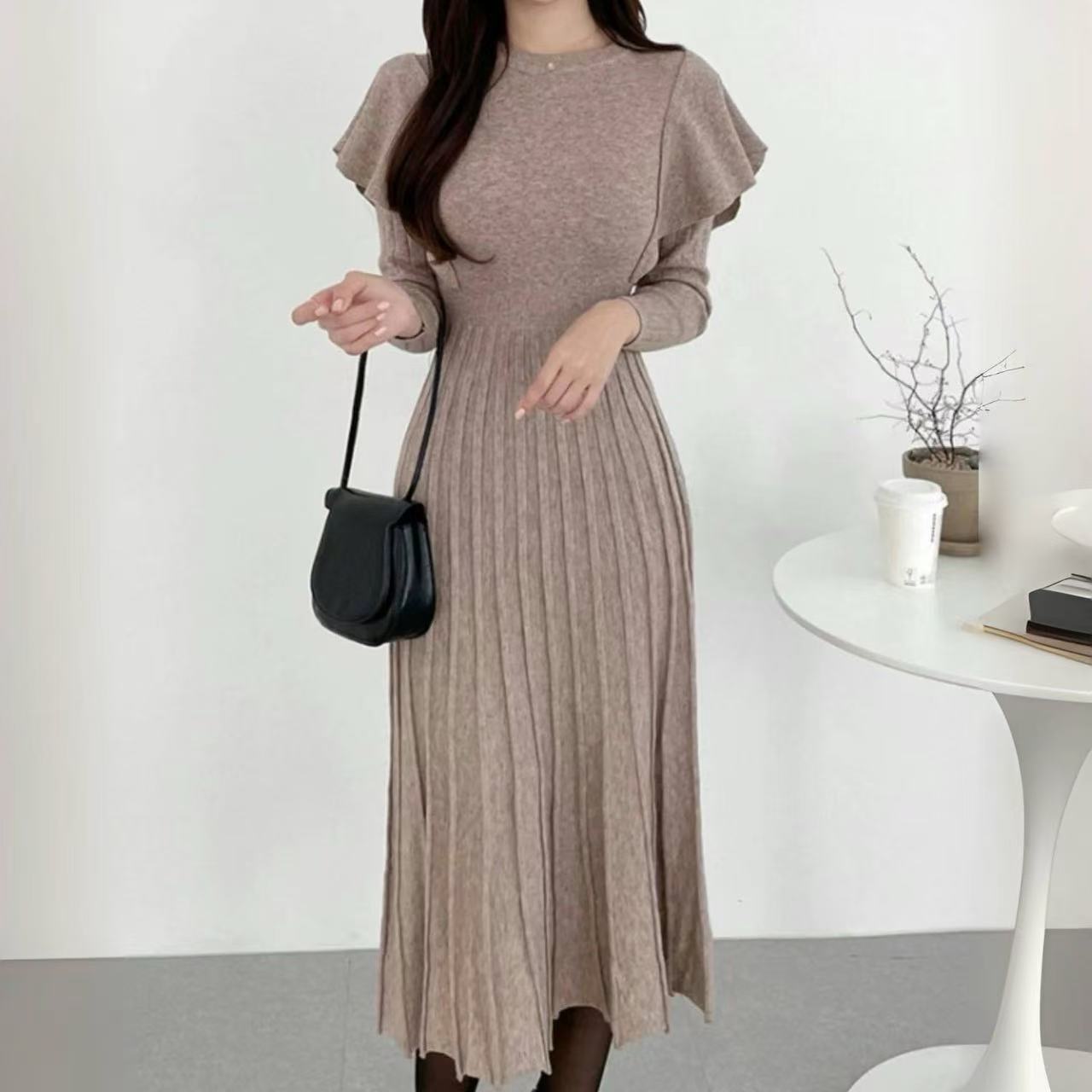 骨格ウェーブ服フリルロングワンピース