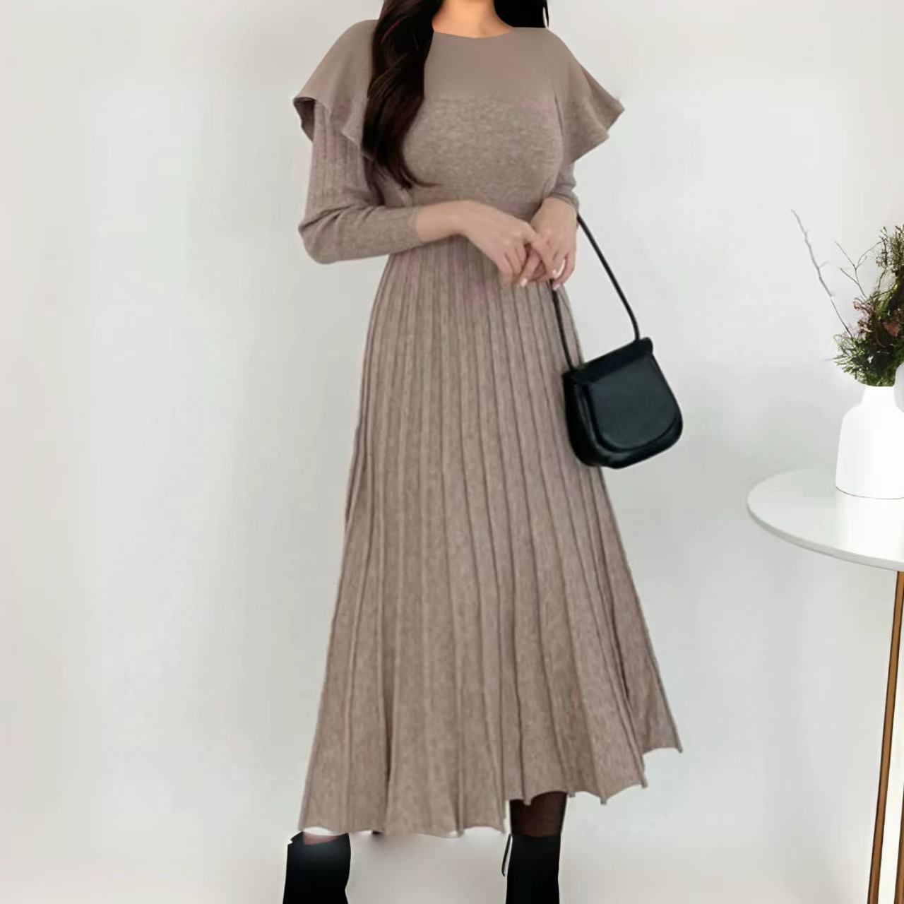骨格ウェーブ服フリルロングワンピース