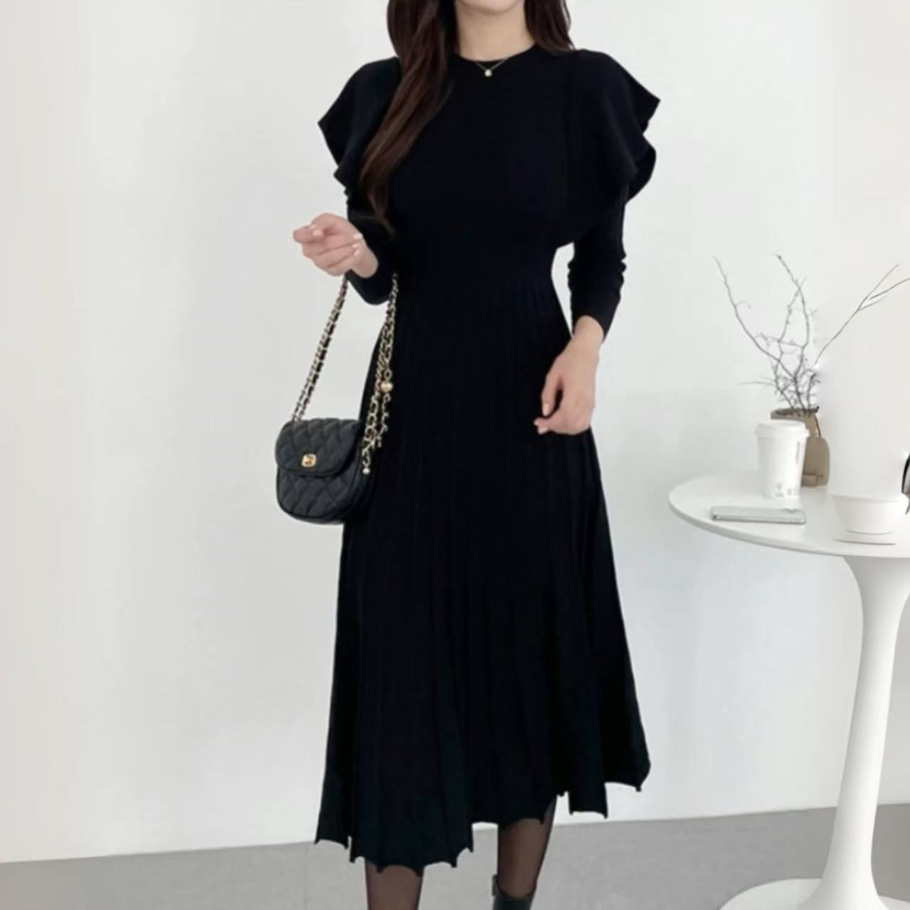 骨格ウェーブ服フリルロングワンピース