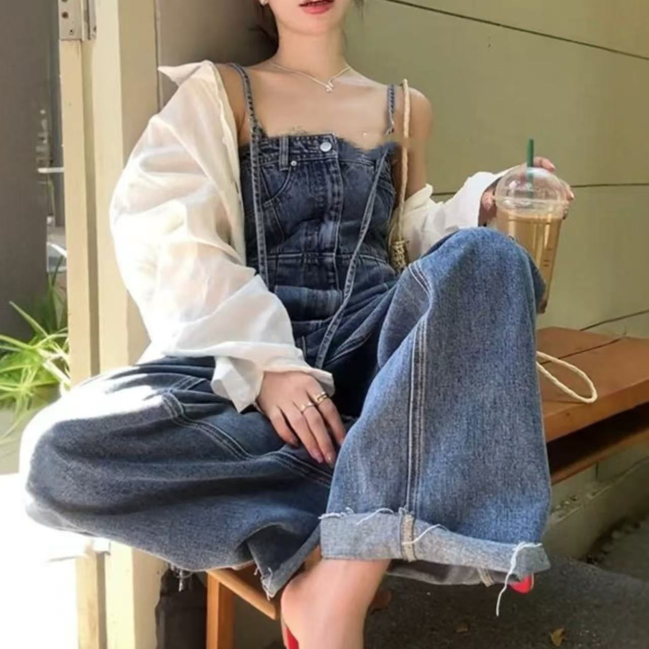 骨格ハイウエスト×ワイドストレート オールインワン レディース