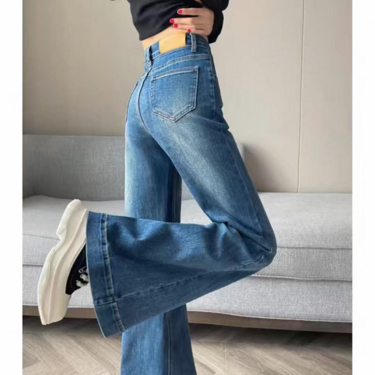骨格レディースワイドデニムフレアパンツ