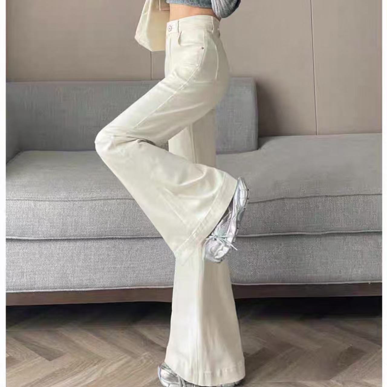 骨格レディースワイドデニムフレアパンツ
