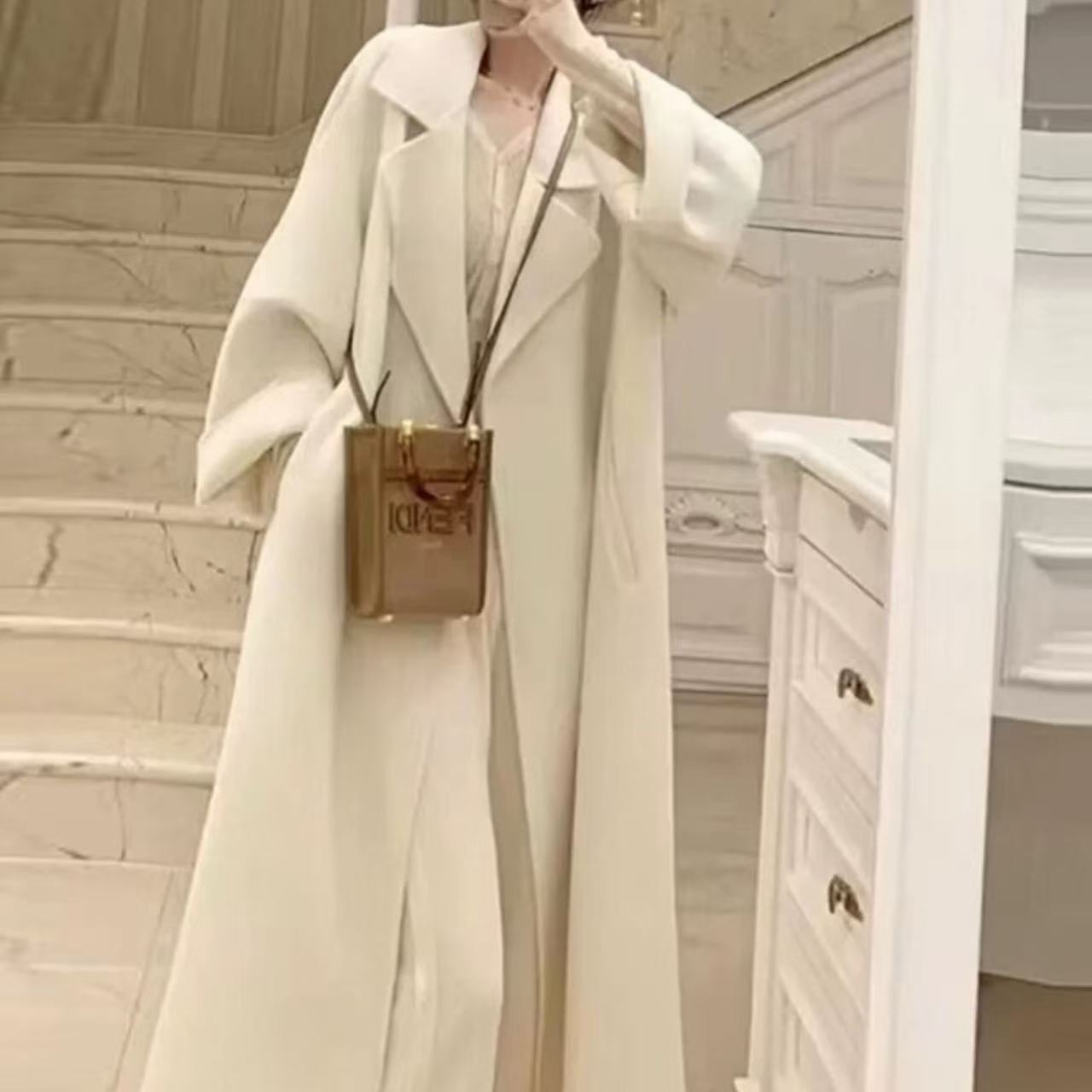 骨格ウェーブロングベルトコート