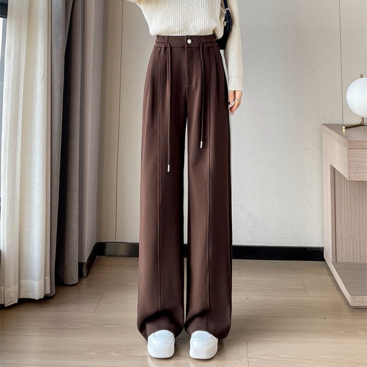 骨格ウェーブ センタープレス ワイドレッグパンツ