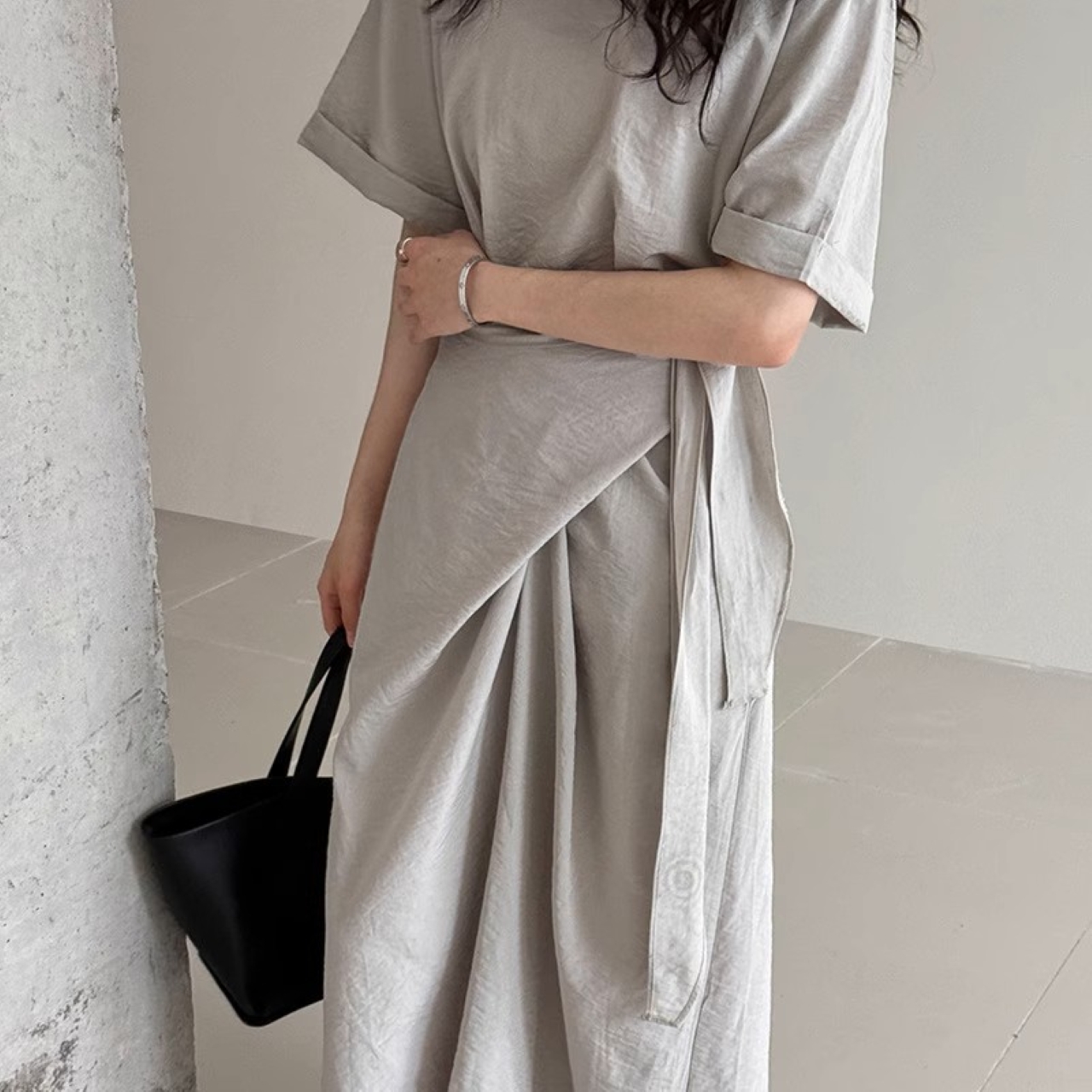 骨格ウェーブ Aライン ロングラップスカート