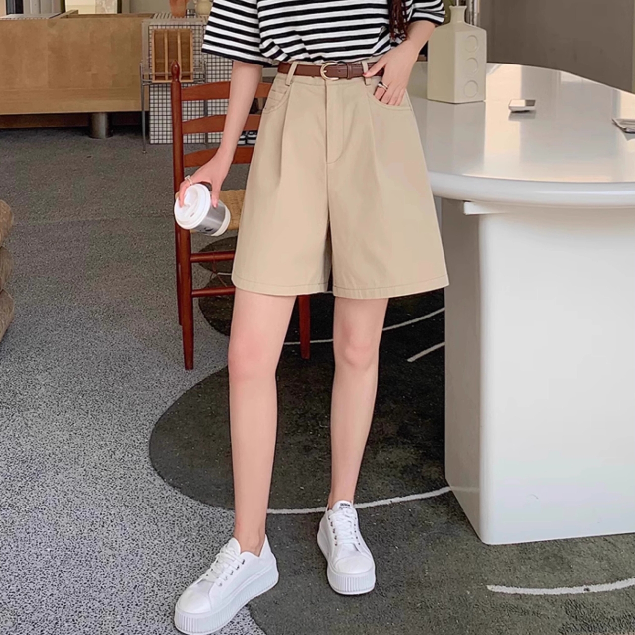 骨格ウェーブ ハイウエスト ワークパンツ