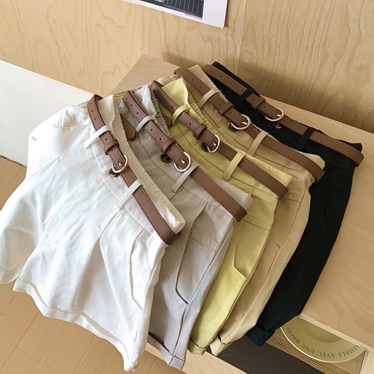 骨格ウェーブ カジュアル ベルト付き ハーフパンツ