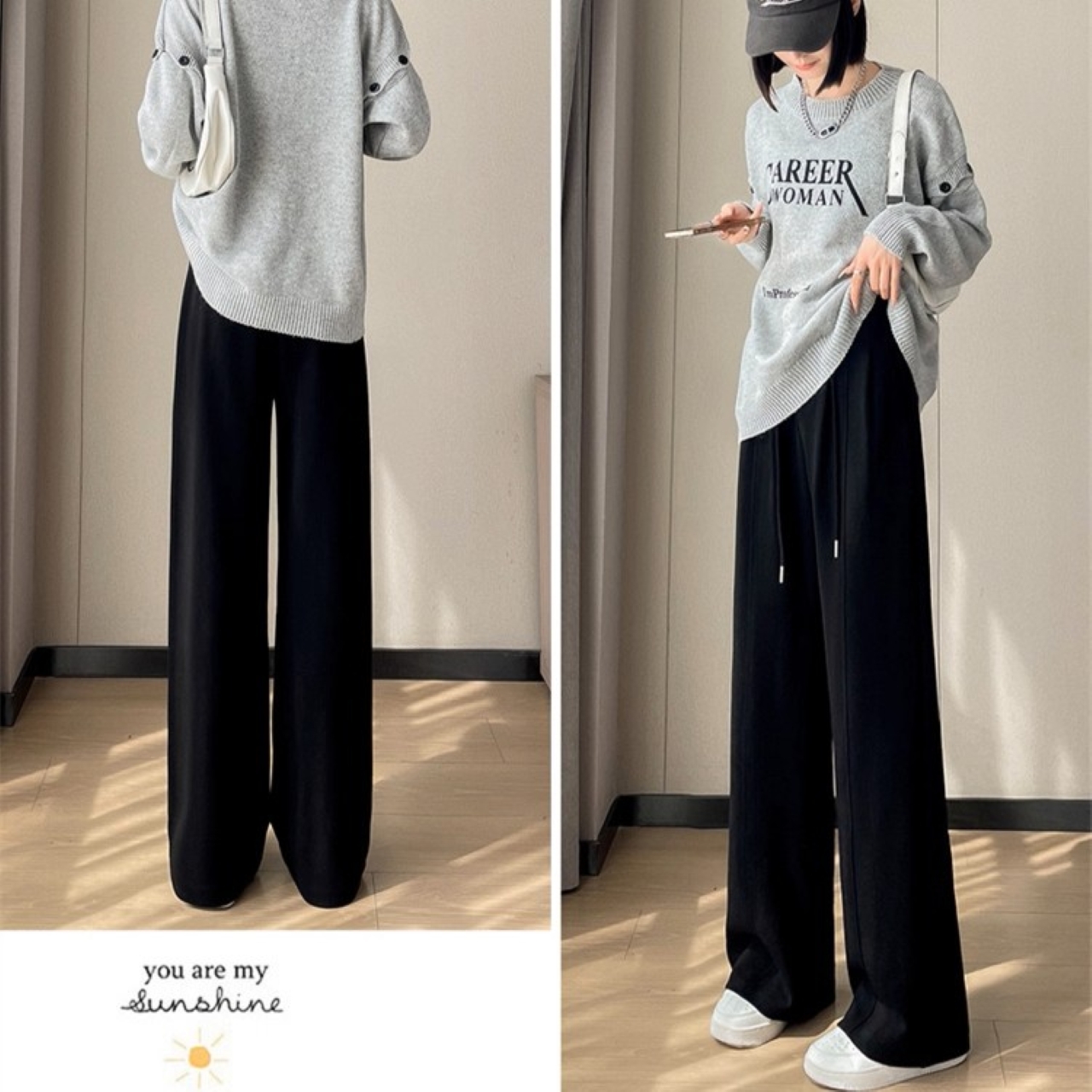 骨格ウェーブ センタープレス ワイドレッグパンツ