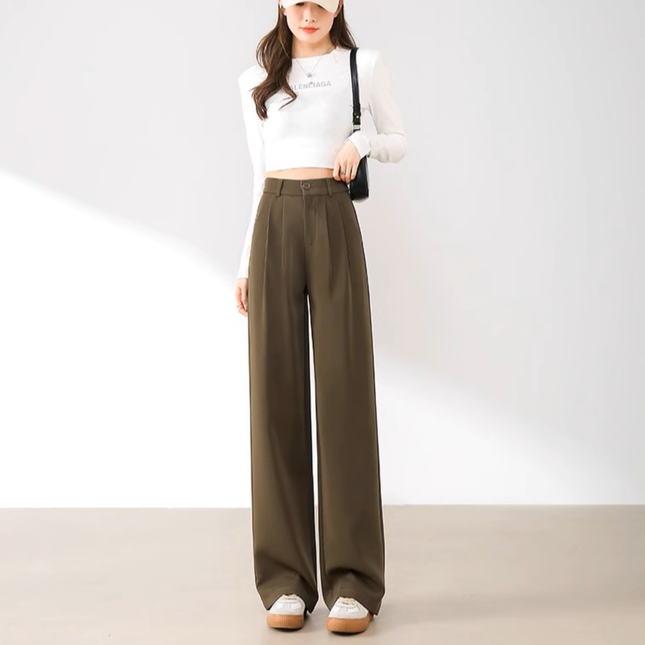 骨格ウェーブ タック ワイド ハイウエストパンツ