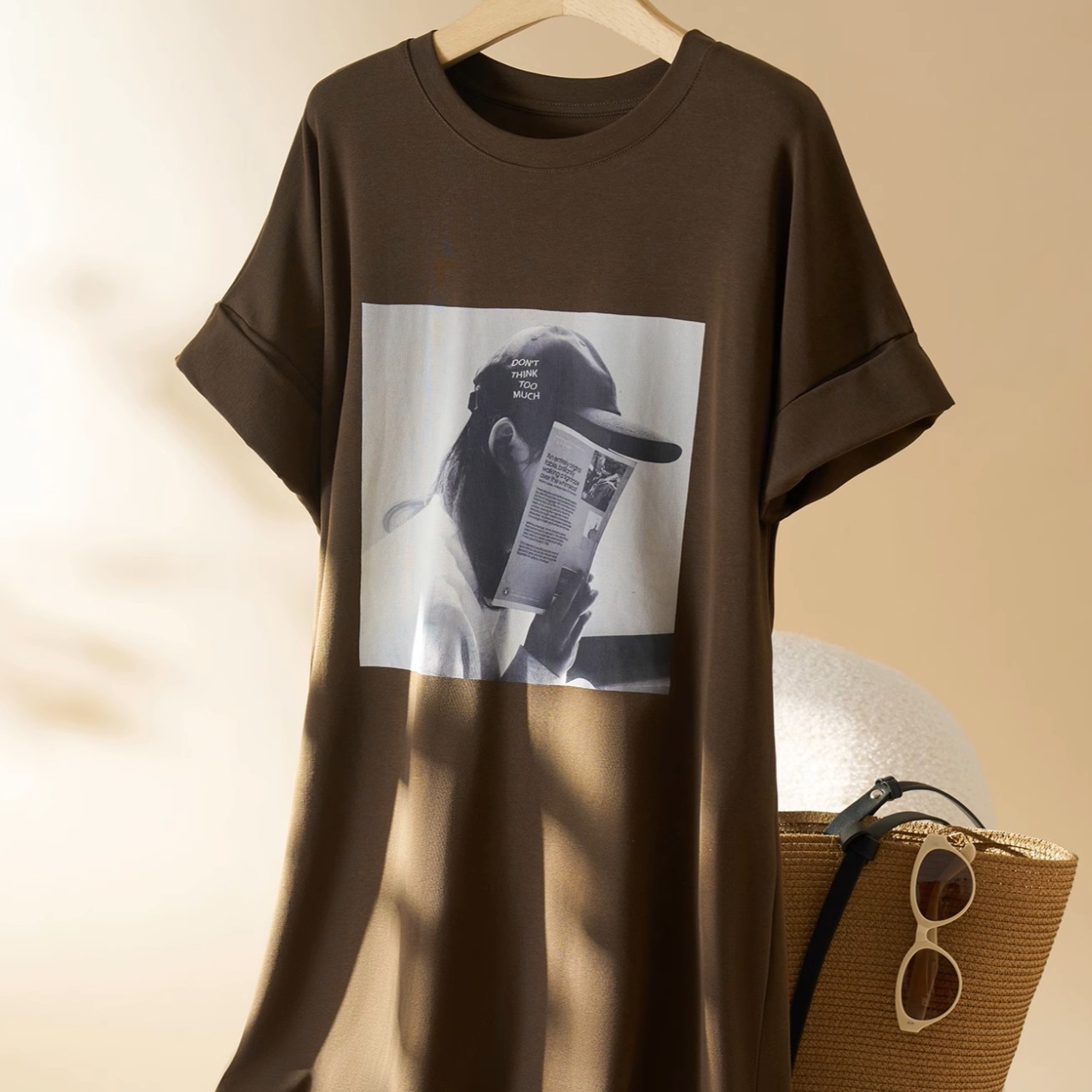 骨格ウェーブ プリントTシャツ Iライン ワンピース