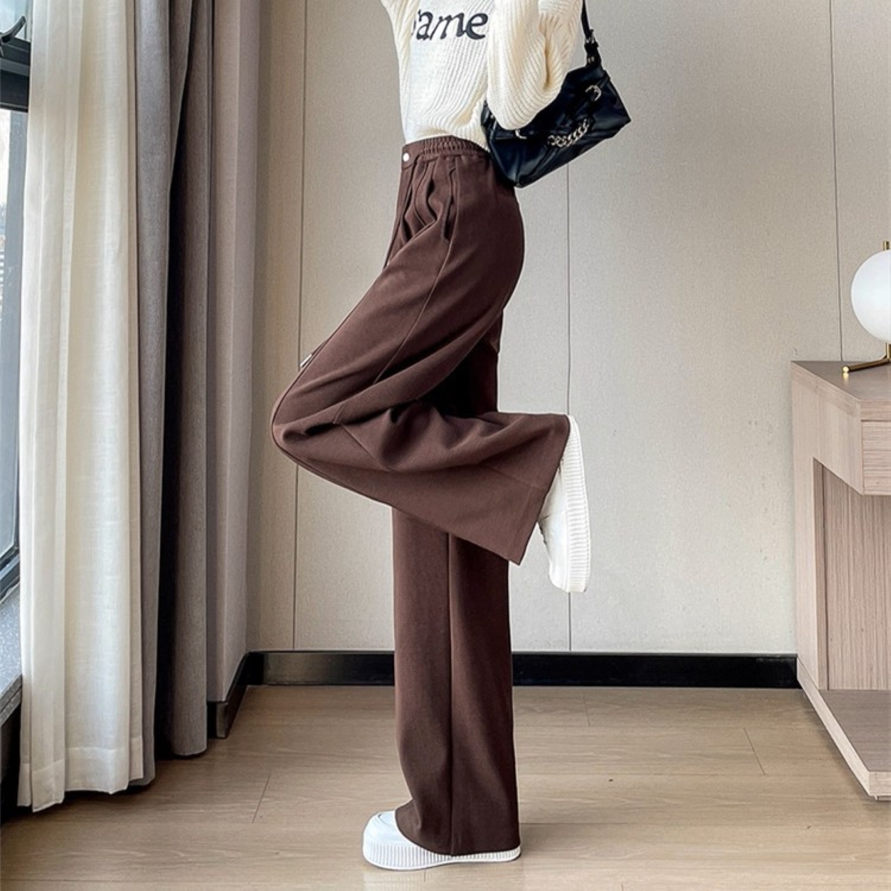骨格ウェーブ センタープレス ワイドレッグパンツ