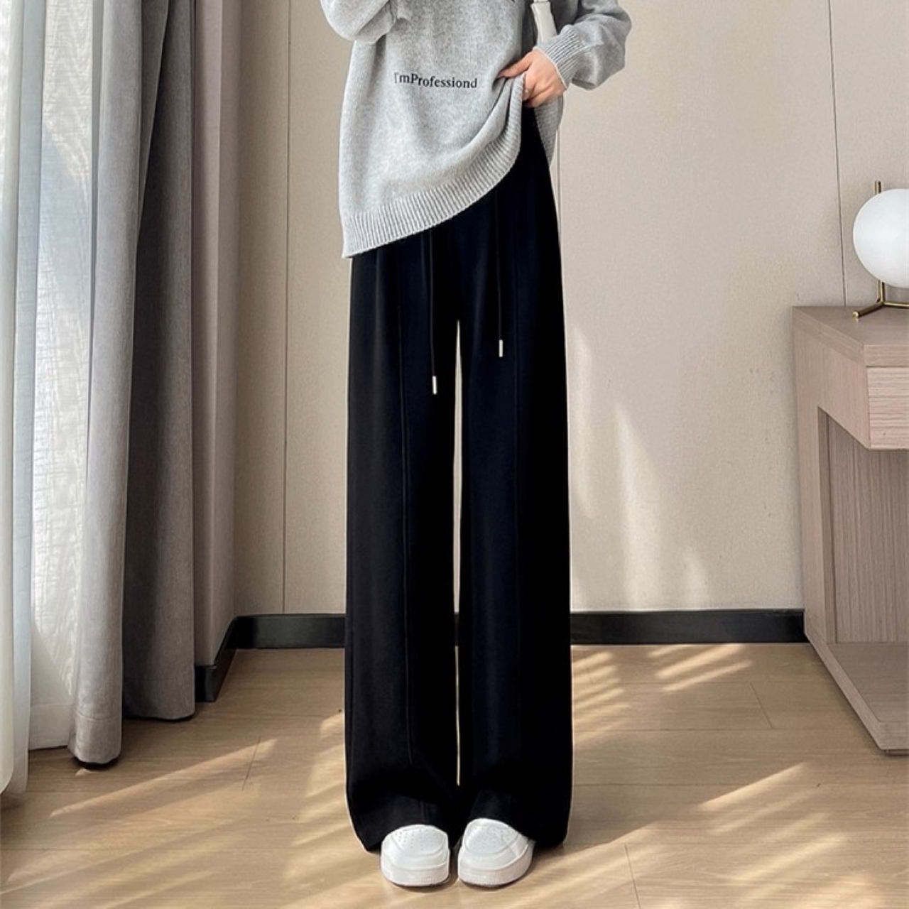 骨格ウェーブ センタープレス ワイドレッグパンツ