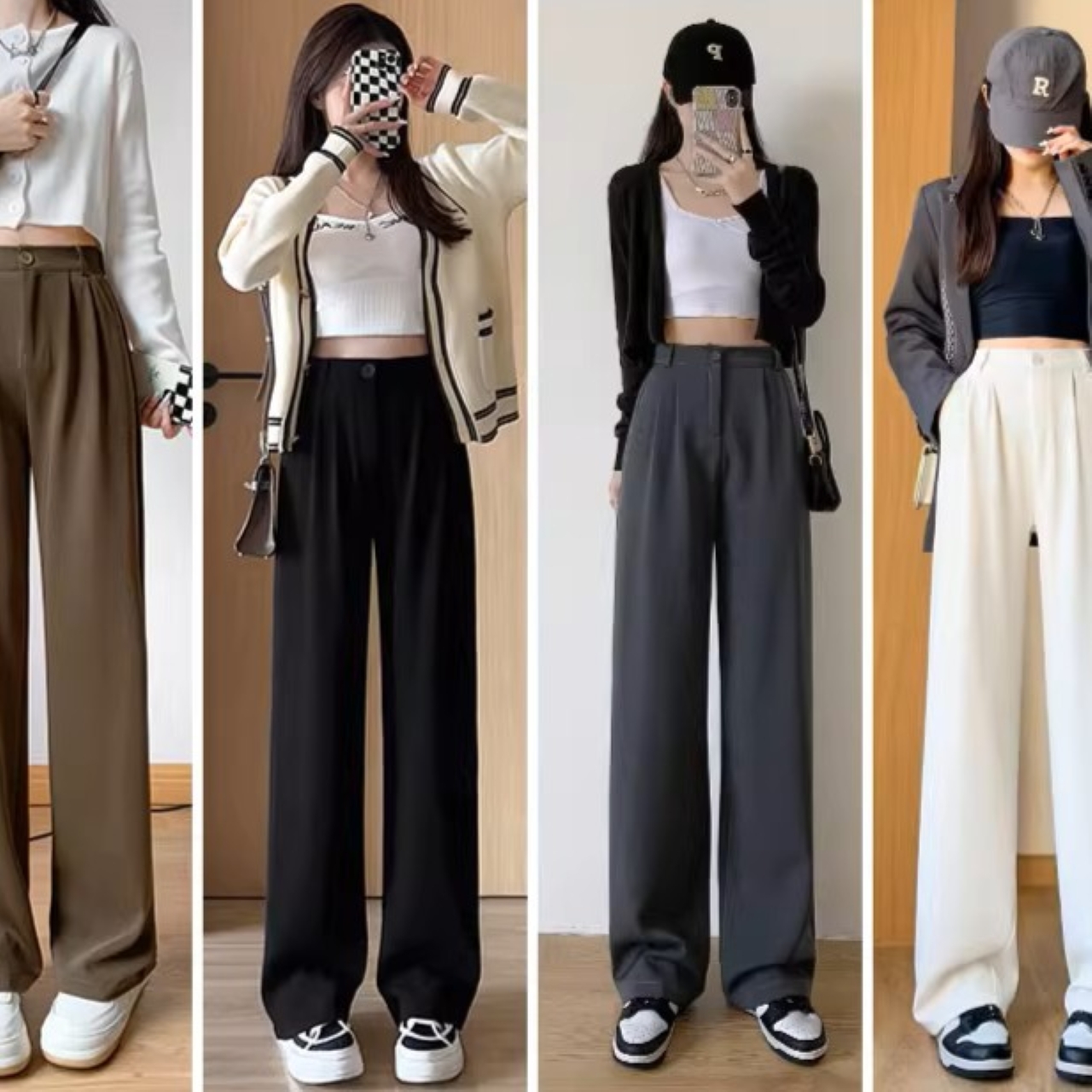 骨格ウェーブ ハイウエスト ストレートスラックスパンツ